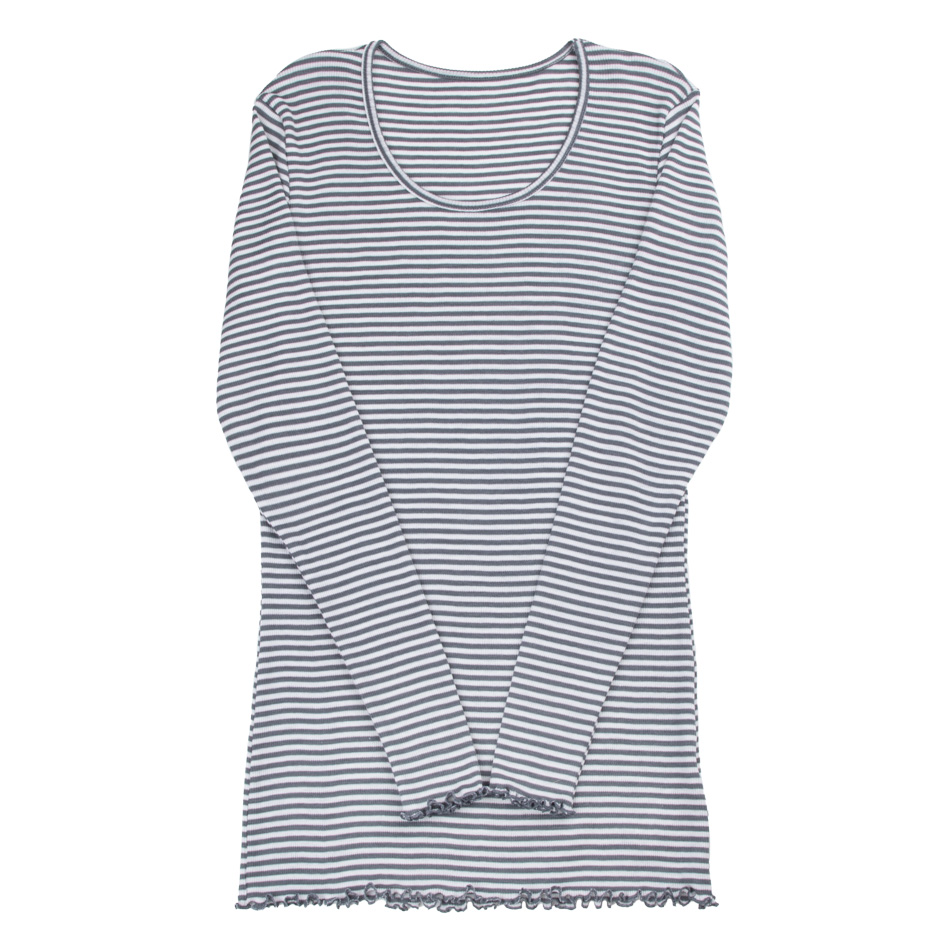 Joha Langarmshirt Unterwäsche Damen Frauen Wolle Seide Dunkelgrau Ringel