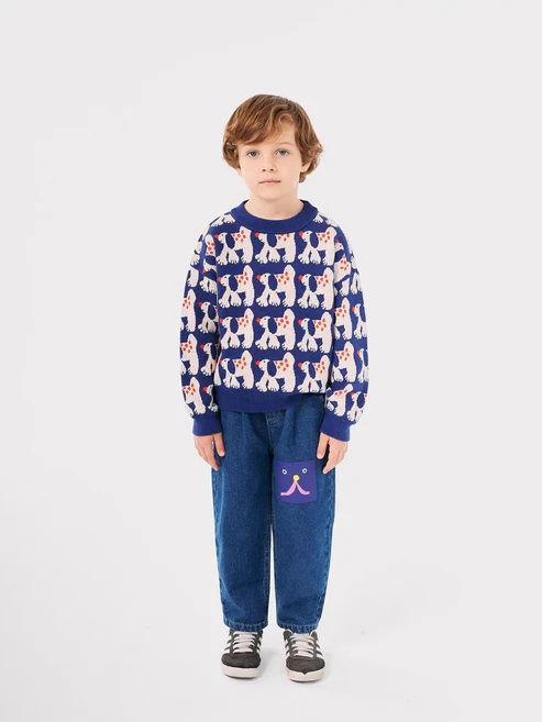 Bobo Choses Denim Jogger Pants 'Funny Face'