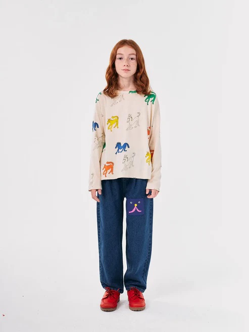 Bobo Choses Denim Jogger Pants 'Funny Face'